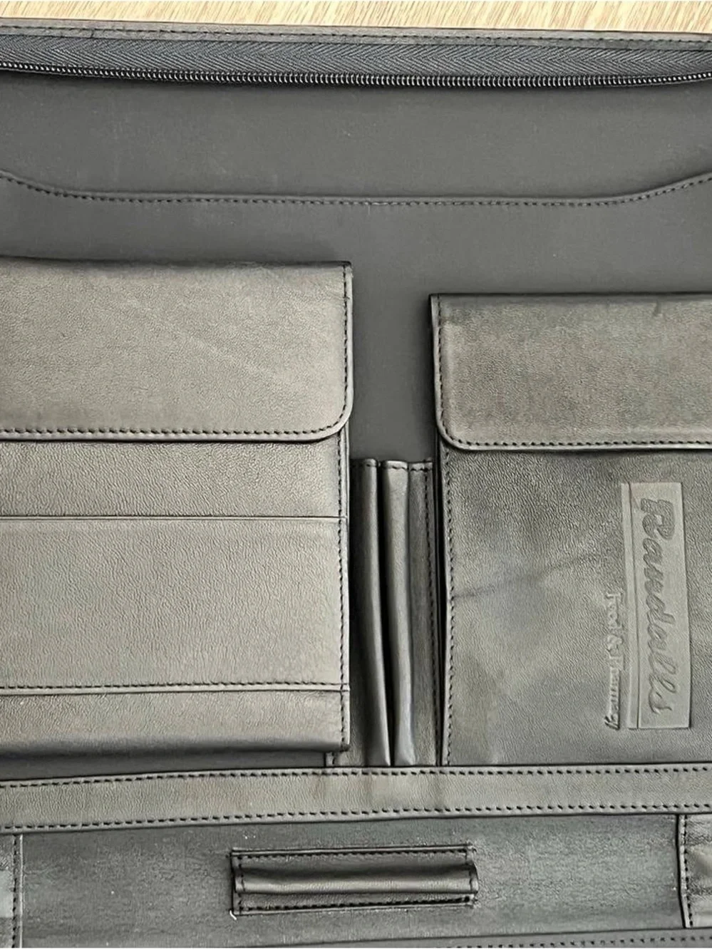 Randalls Food & Pharmacy Black Leather Zip Portfolio Padfolio OrganizerBriefcase